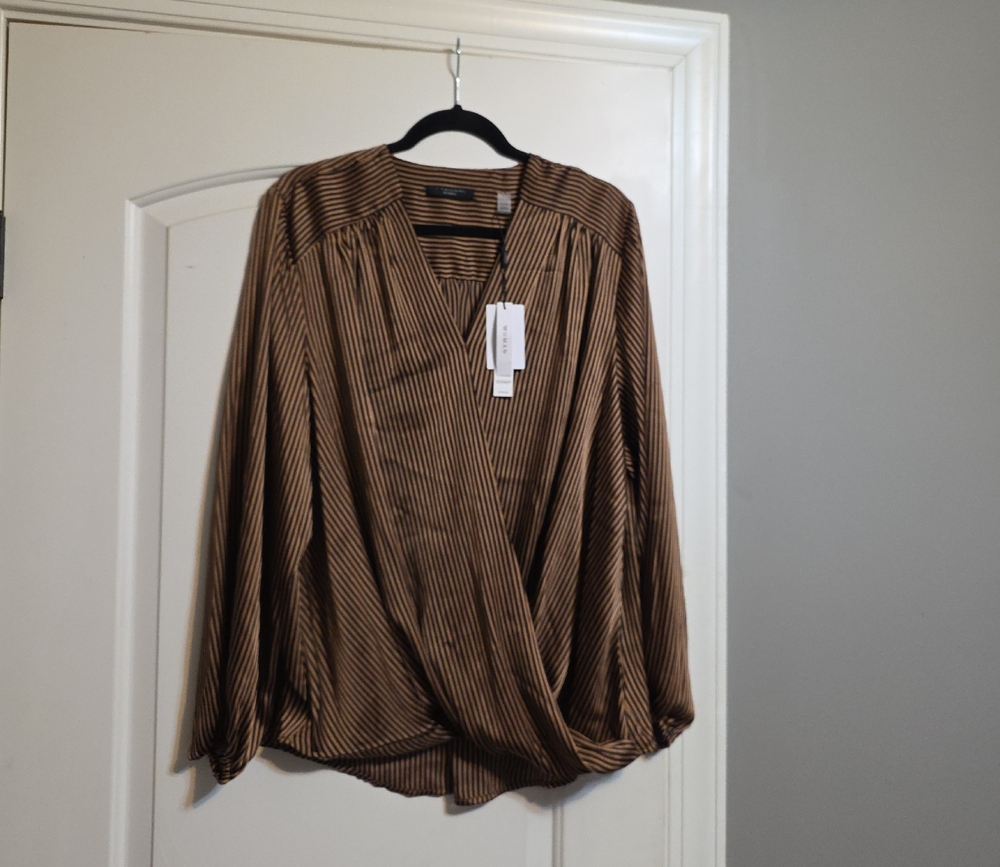 T Tahari Brown Striped Blouse
